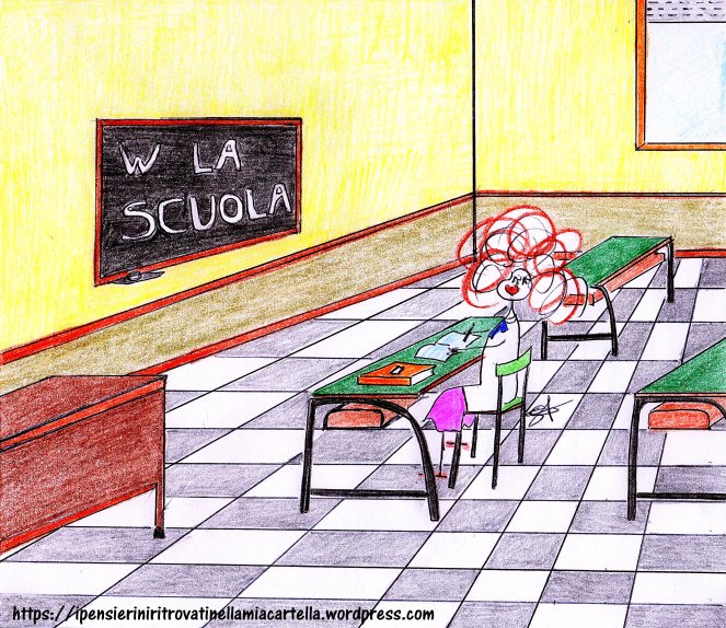 disegno banco - classe - scuola - illustrazione di Susanna Albini - i pensierini ritrovati nella mia cartella.wordpress.com